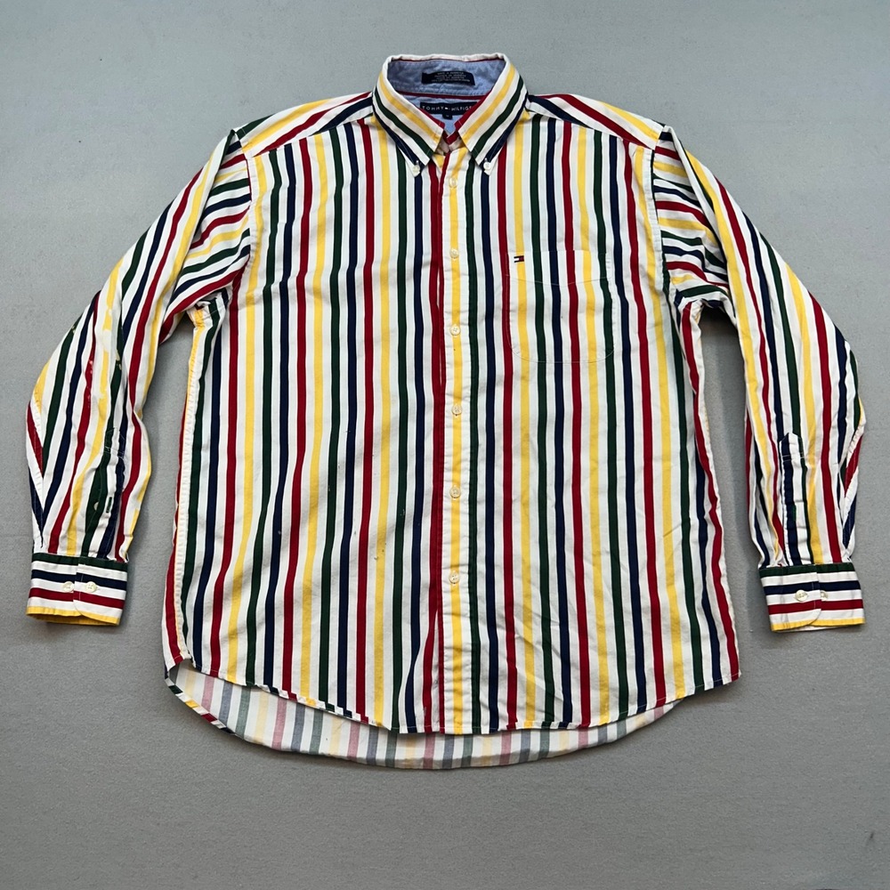 Tommy Hilfiger Mens Medium Multi Color Striped Button Down Shirt Long Sleeve